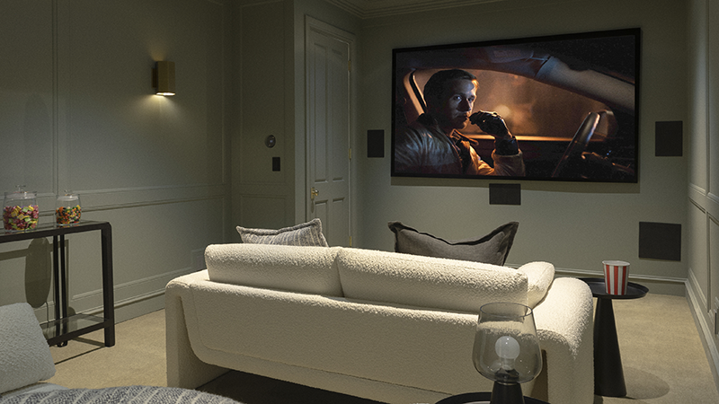 Home theater room with couch